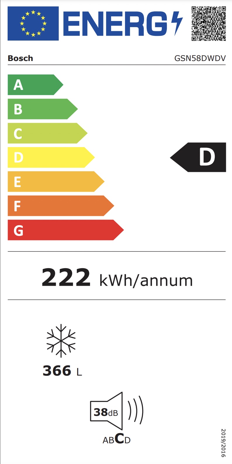 BOSCH GSN58DWDV SERIE 6 vrijstaande vriezer - 191cm