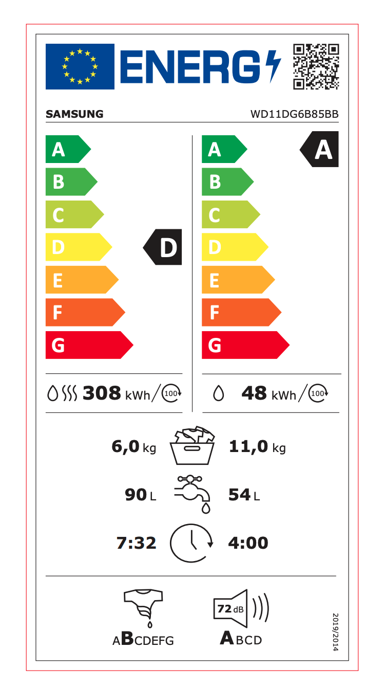 SAMSUNG WD11DG6B85BBU3 was- droogcombinatie SAMSUNG WD11DG6B85BBU3 was- droogcombinatie