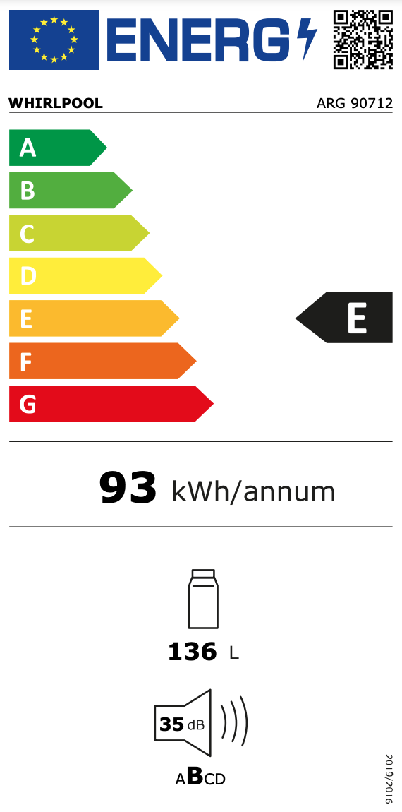 WHIRLPOOL ARG90712 koelkast zonder vriesvak - 88cm