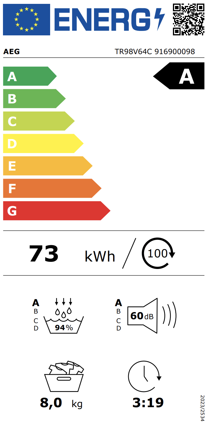 AEG TR98V64C droogkast AEG TR98V64C droogkast