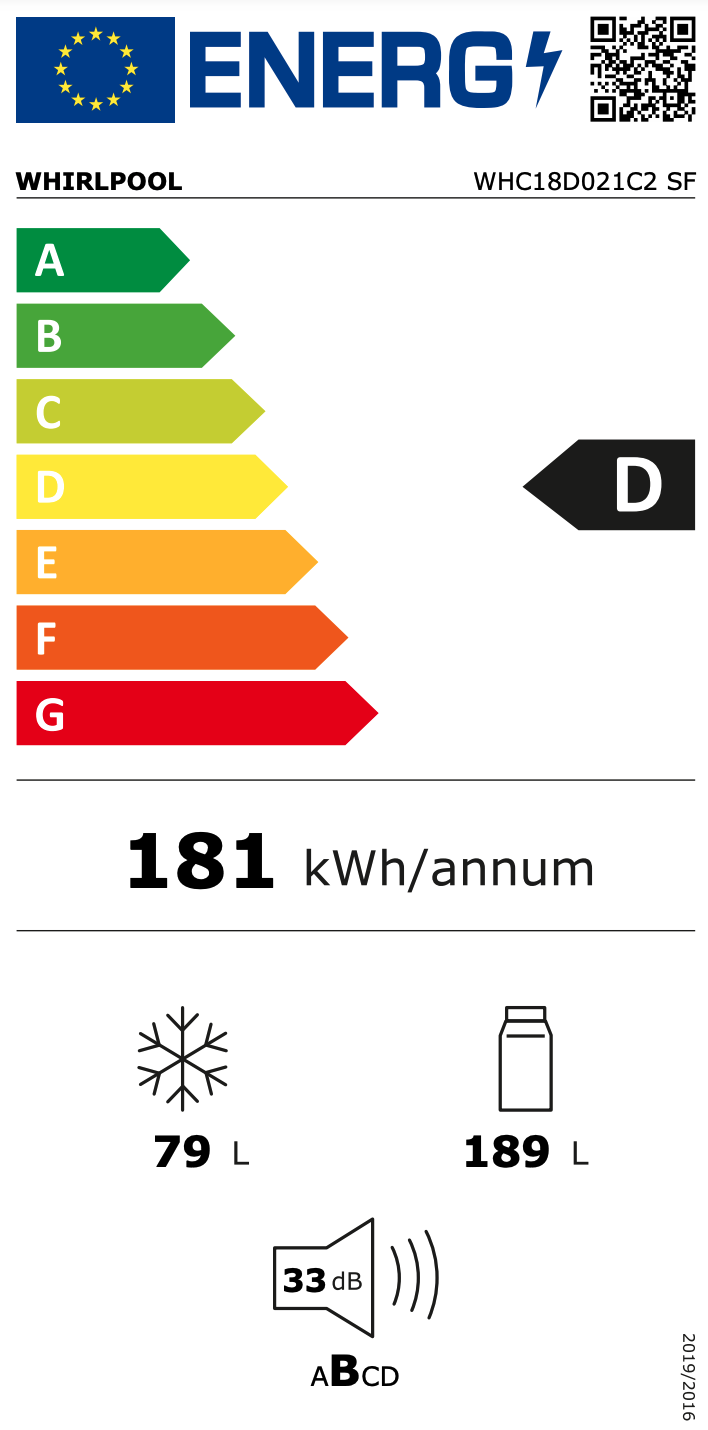 WHIRLPOOL WHC18D021C2SF koel-/vriescombinatie - 177cm WHIRLPOOL WHC18D021C2SF koel-/vriescombinatie - 177cm