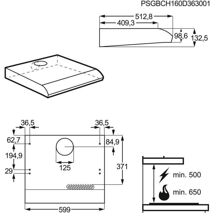 AEG DUB2610W 3000 onderbouw dampkap - 60cm