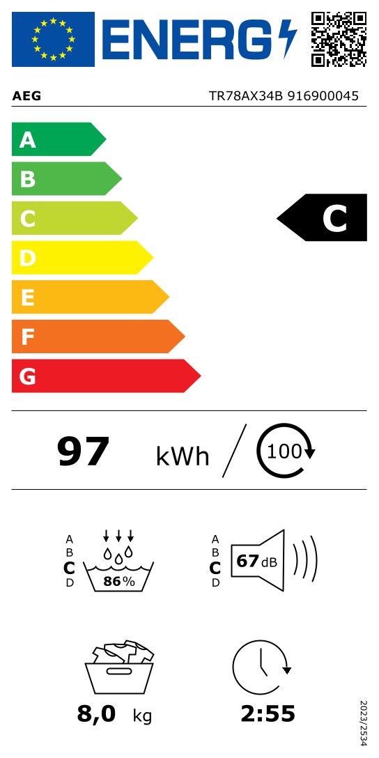 AEG TR78AX34B 7000 droogkast - warmtepomp