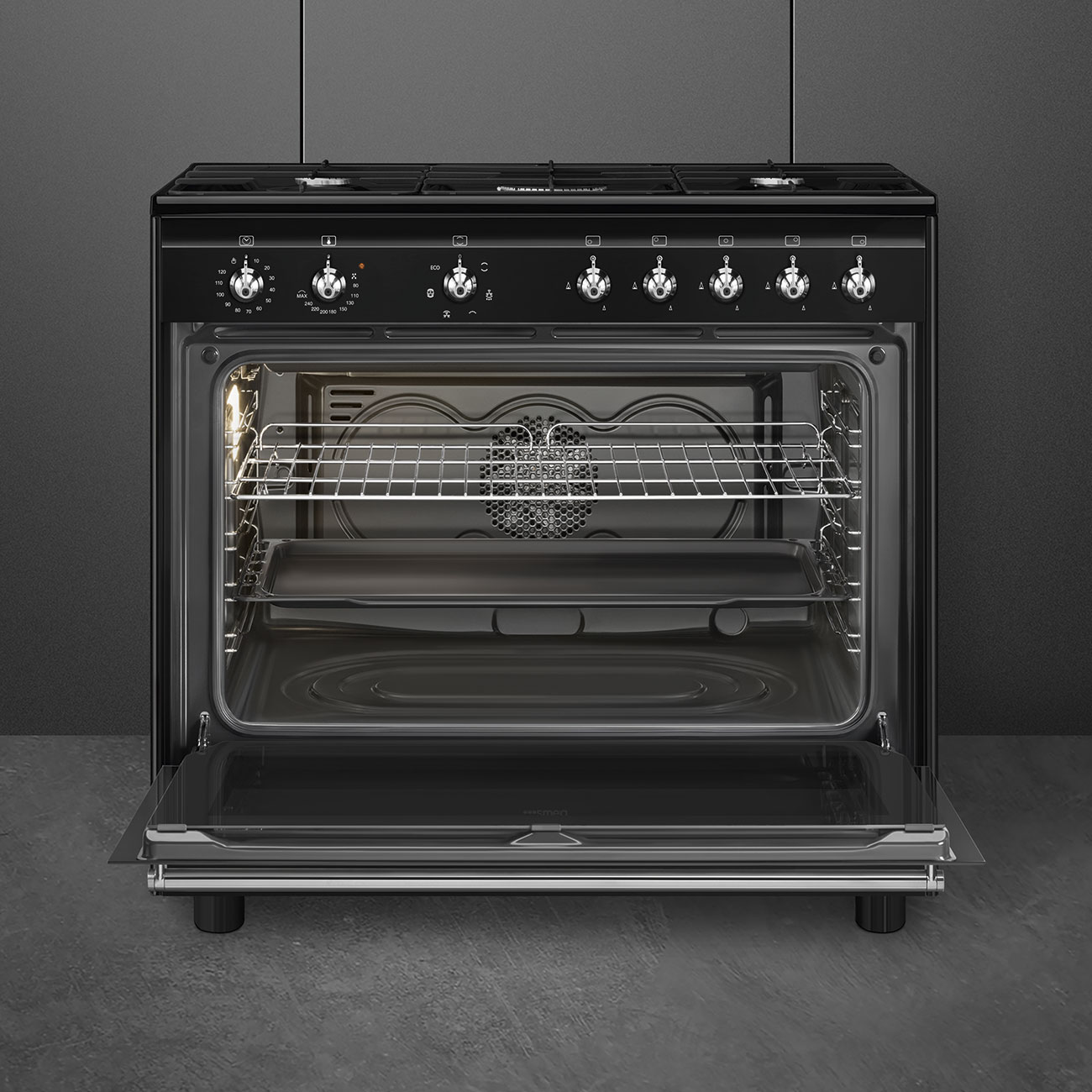 SMEG VRIJSTAAND ERT CX91GMBL fornuis met gaskookplaat - 90cm SMEG VRIJSTAAND ERT CX91GMBL fornuis met gaskookplaat - 90cm