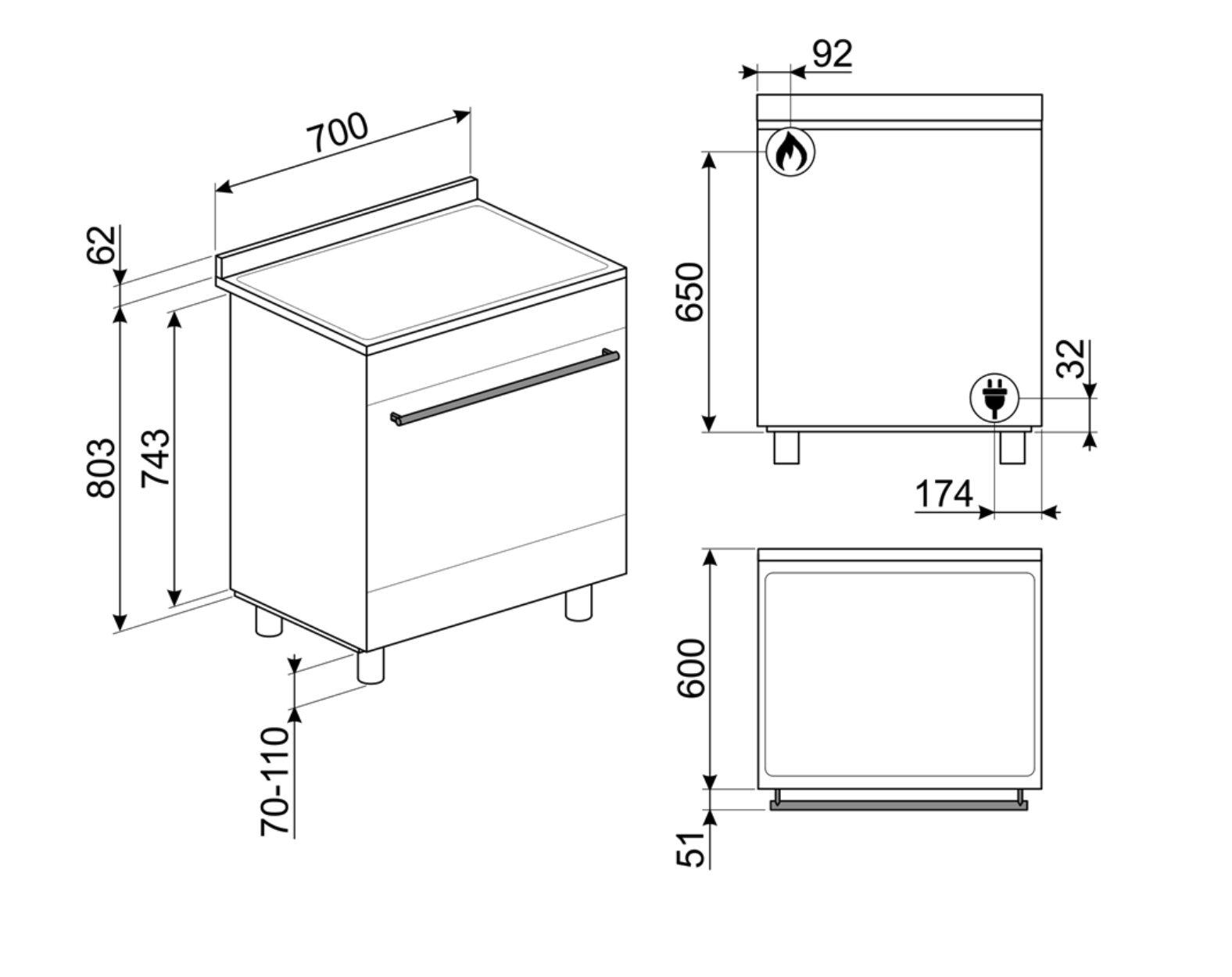 SMEG B71GMX2 fornuis met gaskookplaat - 70cm SMEG B71GMX2 fornuis met gaskookplaat - 70cm