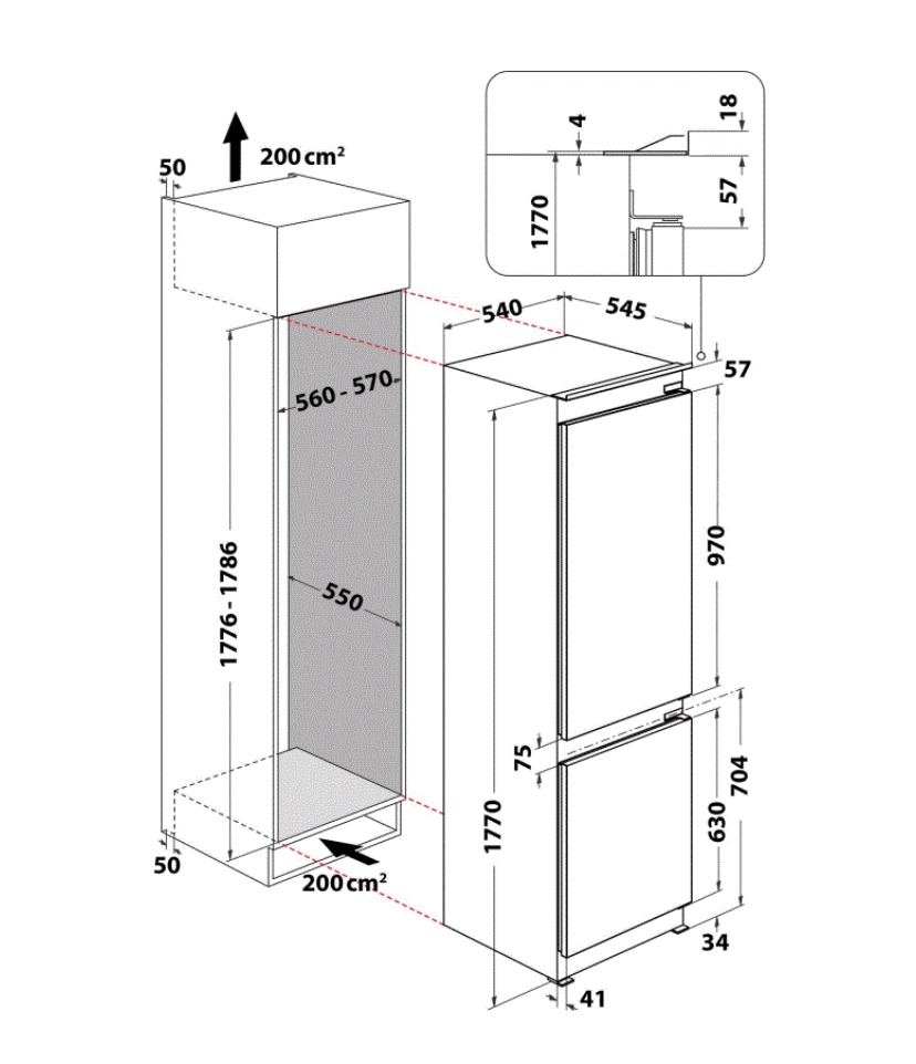 WHIRLPOOL WHC18T323 koel-/vriescombinatie - 177cm WHIRLPOOL WHC18T323 koel-/vriescombinatie - 177cm