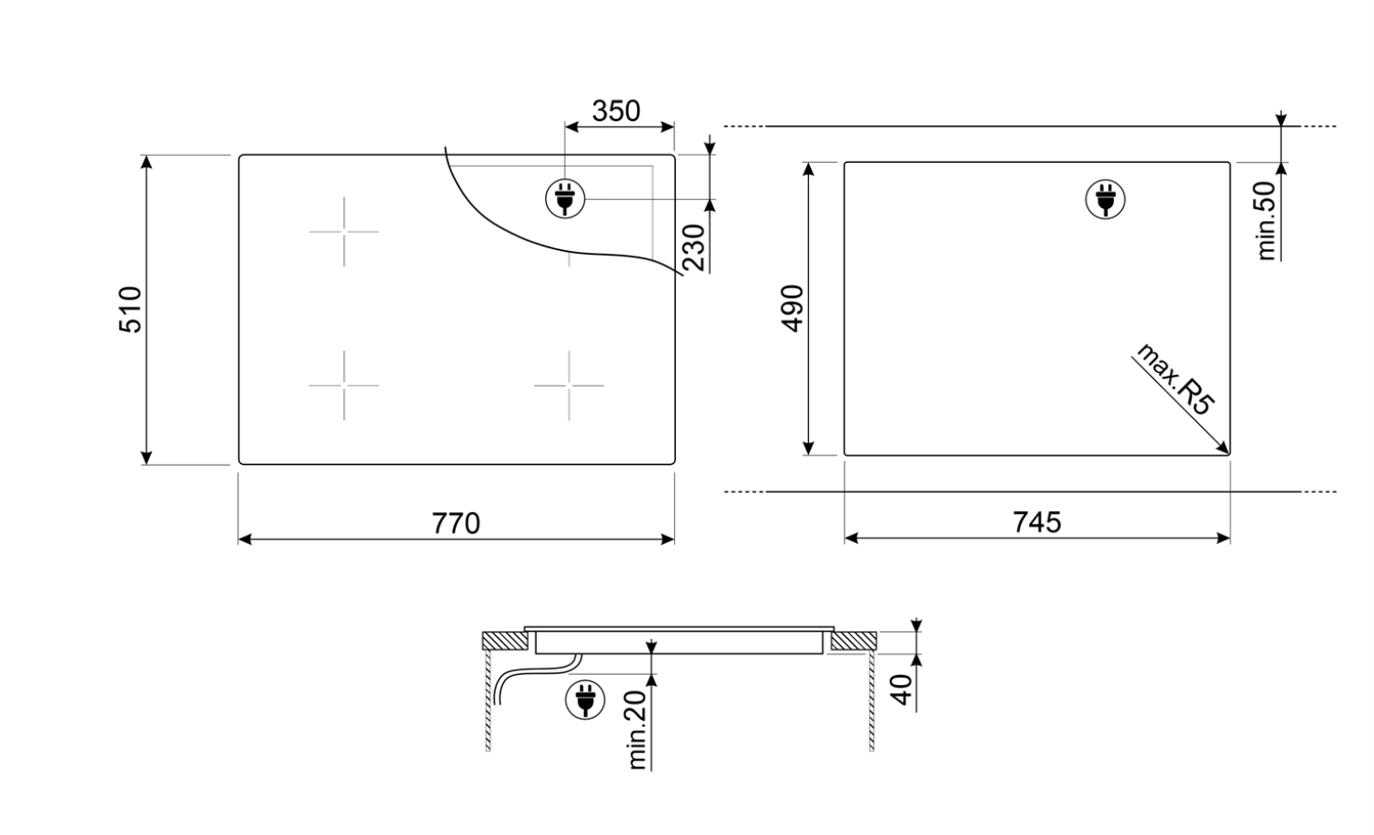 SMEG SE484EMTD vitrokeramische kookplaat - 80cm SMEG SE484EMTD vitrokeramische kookplaat - 80cm