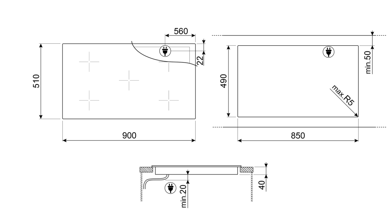 SMEG SE495ETD vitrokeramische kookplaat - 90cm SMEG SE495ETD vitrokeramische kookplaat - 90cm