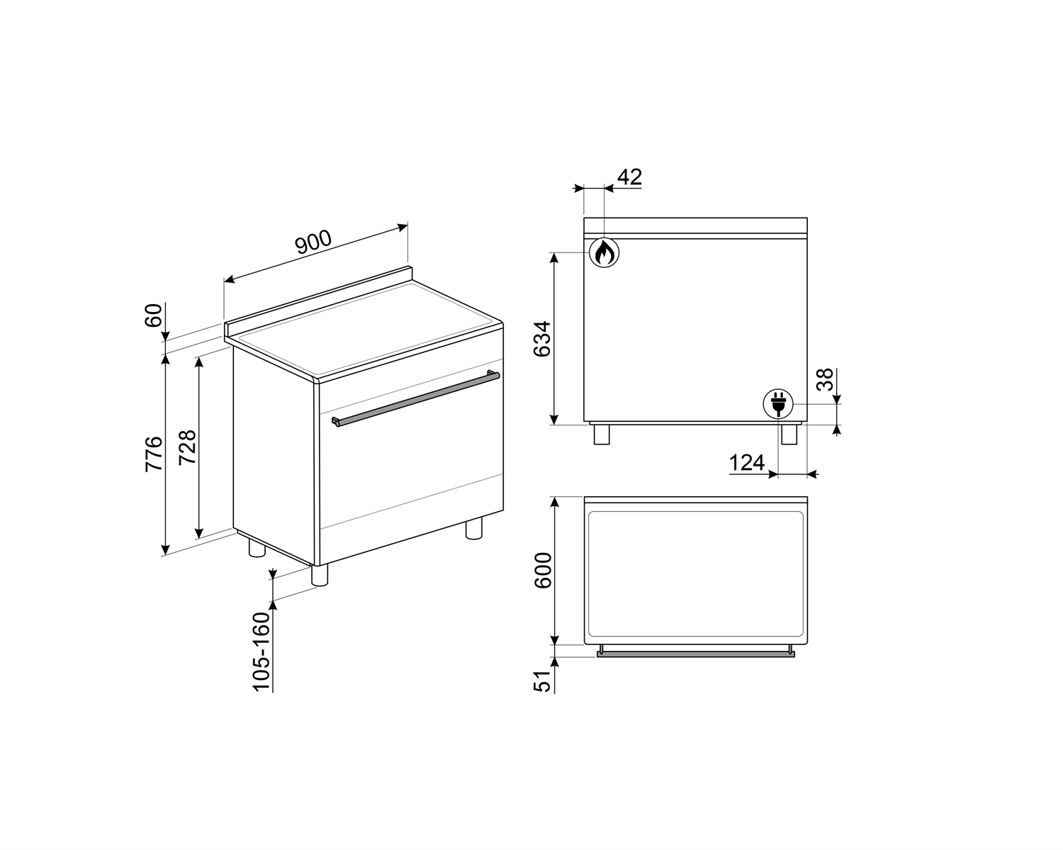 SMEG VRIJSTAAND ERT CX91GMBL fornuis met gaskookplaat - 90cm SMEG VRIJSTAAND ERT CX91GMBL fornuis met gaskookplaat - 90cm