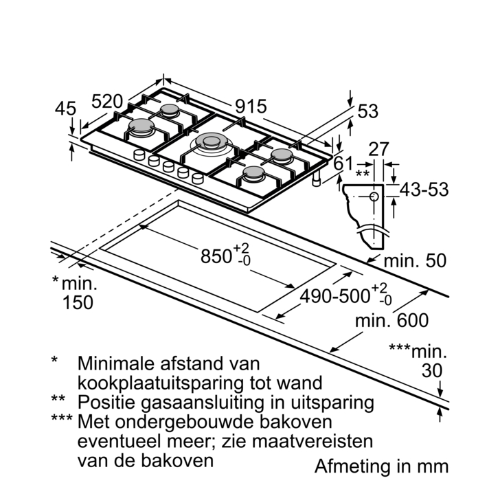 BOSCH PCR9A5I90 SERIE 6 gaskookplaat - 90cm