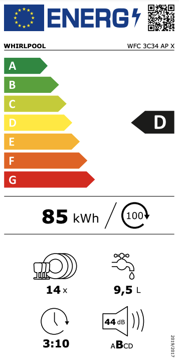 WHIRLPOOL WFC3C34APX vrijstaande vaatwasser