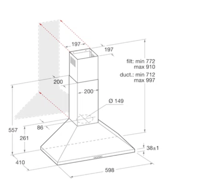 WHIRLPOOL AKR6483IX wandschouwdampkap - 60cm WHIRLPOOL AKR6483IX wandschouwdampkap - 60cm