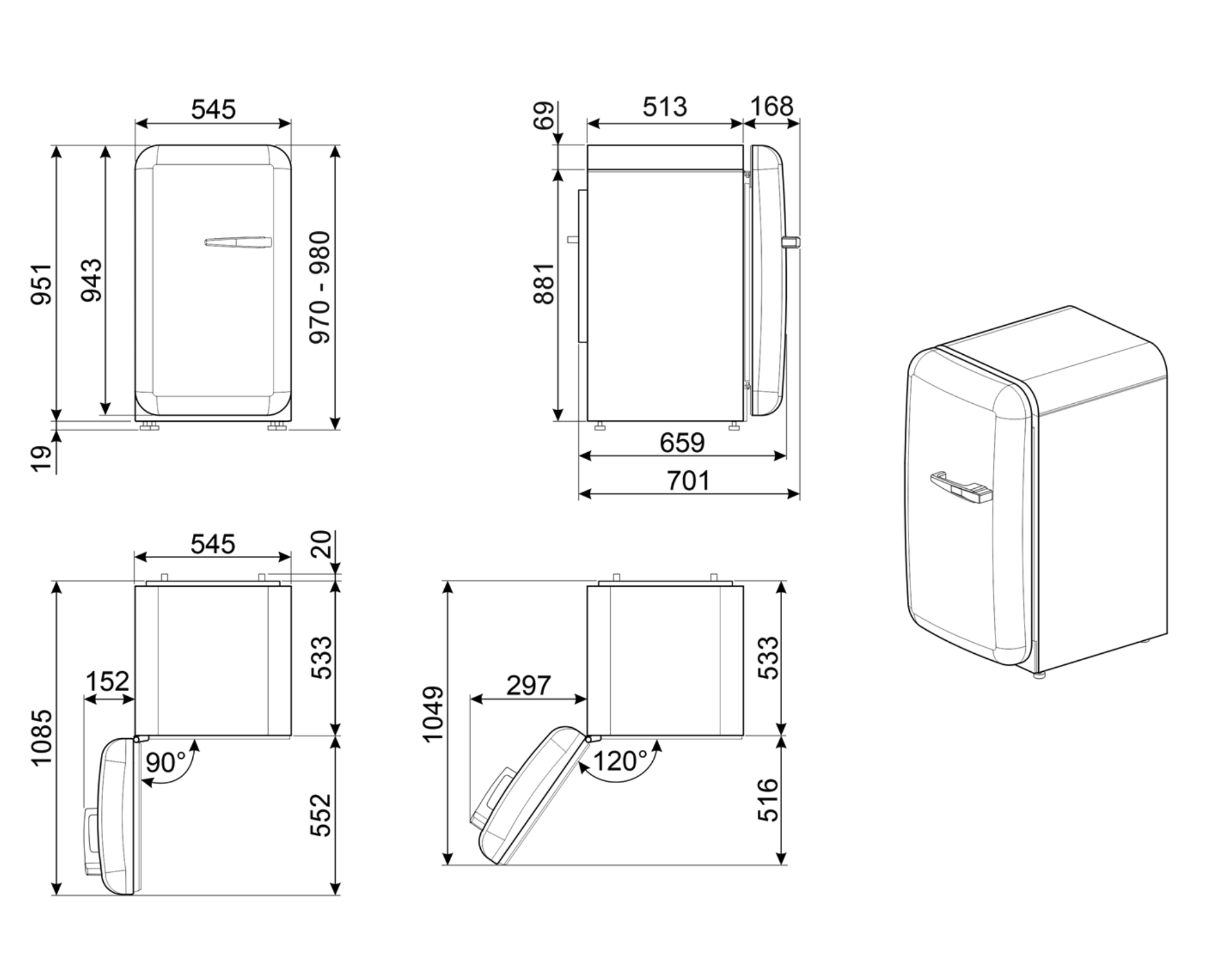 SMEG FAB10HLCR6 vrijstaande koelkast zonder vriesvak - 96cm SMEG FAB10HLCR6 vrijstaande koelkast zonder vriesvak - 96cm