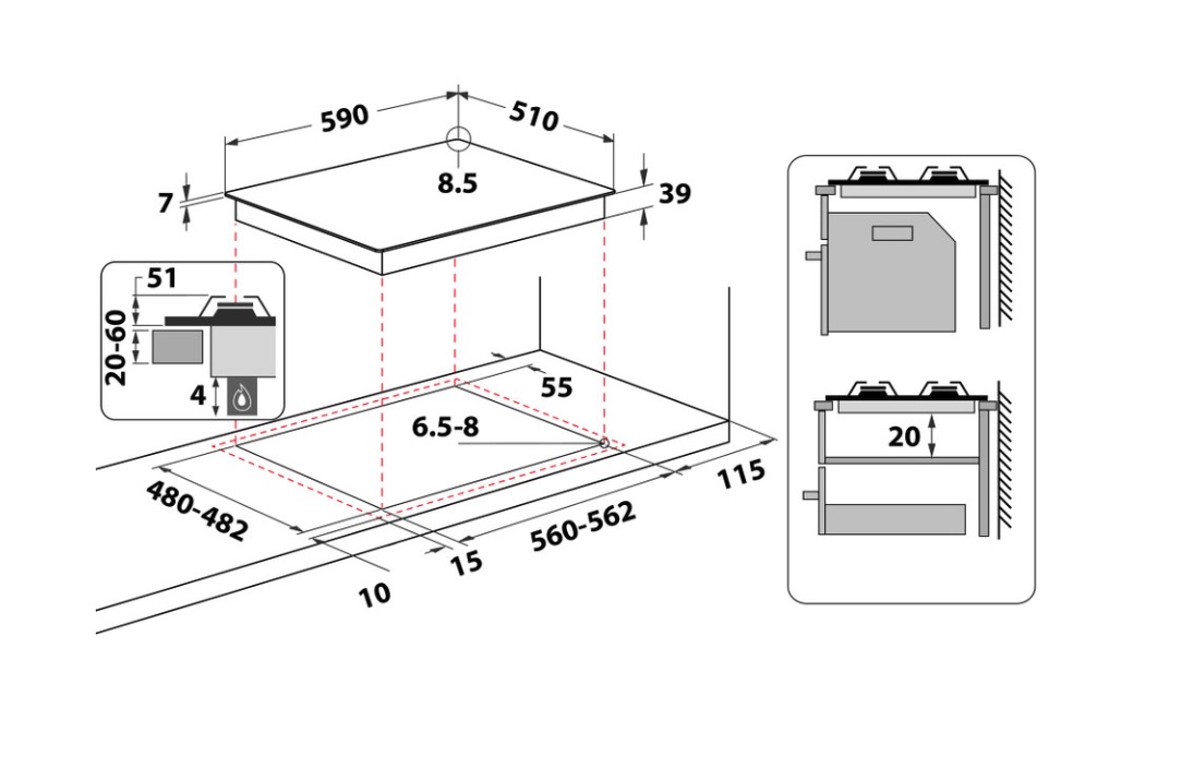WHIRLPOOL GMAL6422IXL gaskookplaat - 60cm