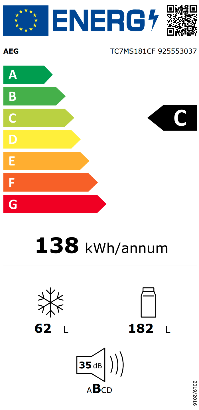 AEG TC7MS181CF koel-/vriescombinatie - 178cm AEG TC7MS181CF koel-/vriescombinatie - 178cm