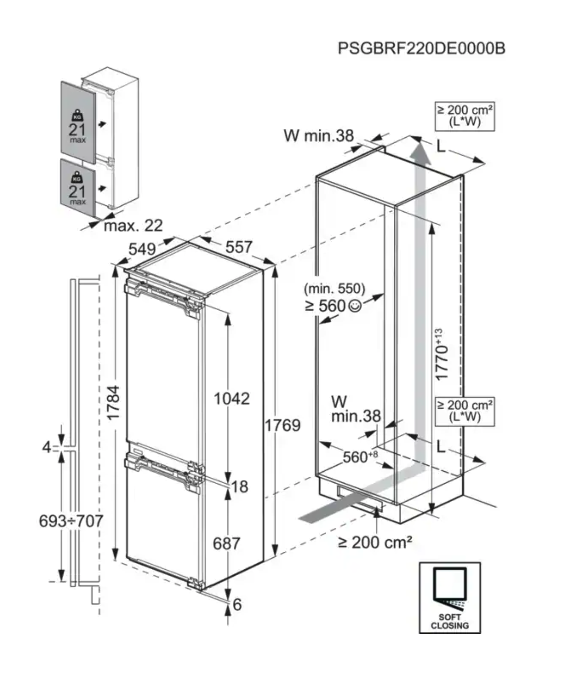 AEG TC7MS181CF koel-/vriescombinatie - 178cm AEG TC7MS181CF koel-/vriescombinatie - 178cm