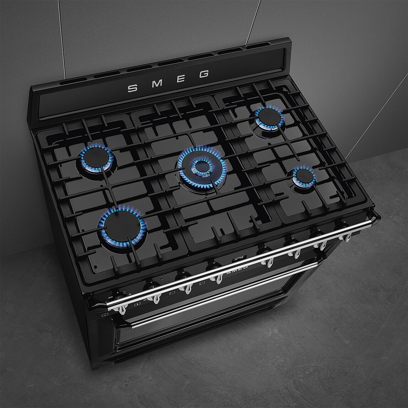 SMEG TR90GMBL fornuis met gaskookplaat - 90cm SMEG TR90GMBL fornuis met gaskookplaat - 90cm