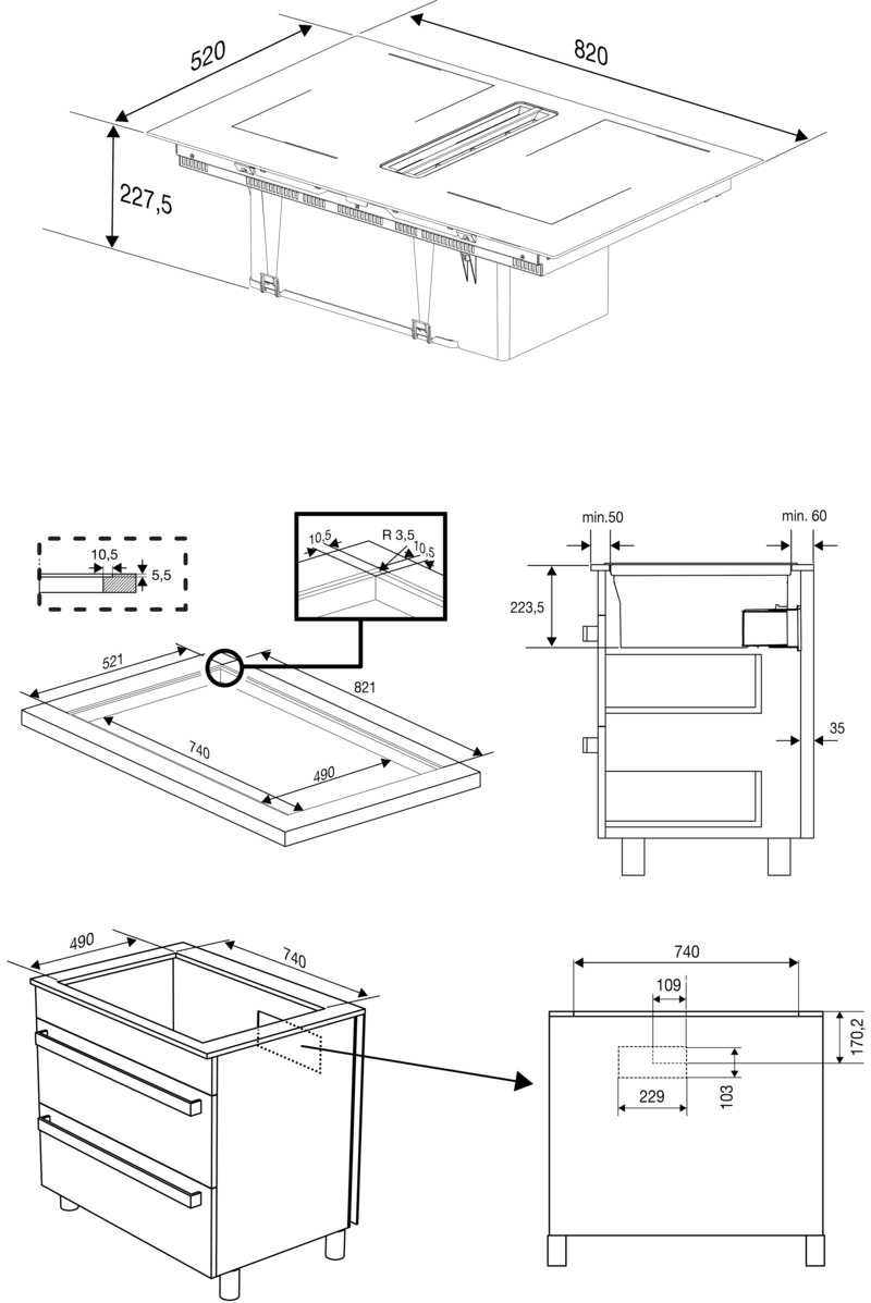 BEKO HIXI84700UP kookplaat met afzuiging - 80cm BEKO HIXI84700UP kookplaat met afzuiging - 80cm