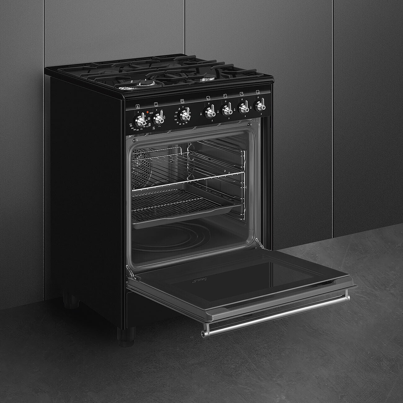 SMEG VRIJSTAAND ERT CX61GMBL fornuis met gaskookplaat - 60cm SMEG VRIJSTAAND ERT CX61GMBL fornuis met gaskookplaat - 60cm