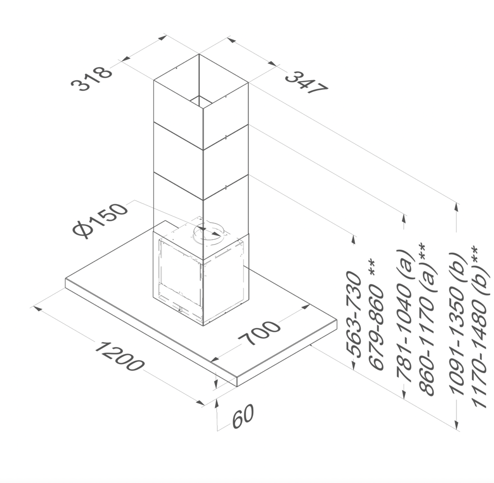 NOVY 7660 Flatline eilanddampkap - 120cm NOVY 7660 Flatline eilanddampkap - 120cm