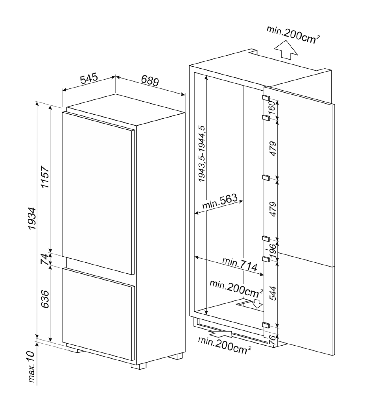SMEG C875TNE koel-/vriescombinatie - 194cm