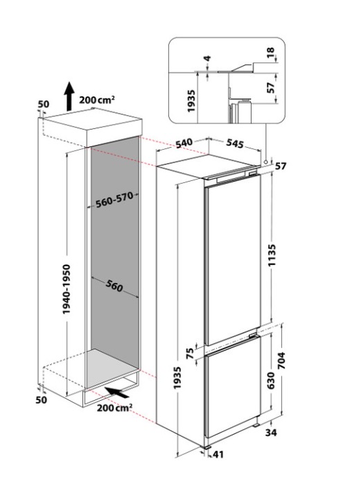 WHIRLPOOL WHC20D023B1SF koel-/vriescombinatie - 194cm WHIRLPOOL WHC20D023B1SF koel-/vriescombinatie - 194cm