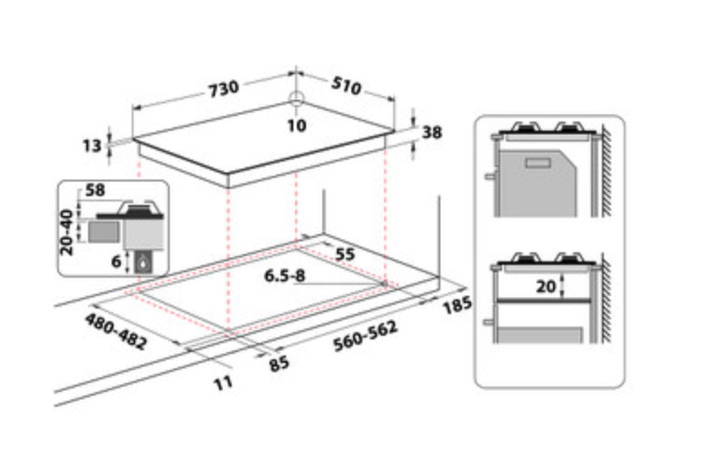WHIRLPOOL TGML761IXR gaskookplaat - 73cm WHIRLPOOL TGML761IXR gaskookplaat - 73cm