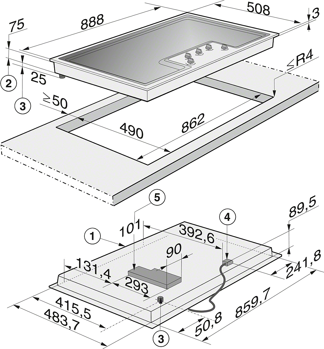 MIELE KM2356-1 gaskookplaat - 88cm MIELE KM2356-1 gaskookplaat - 88cm
