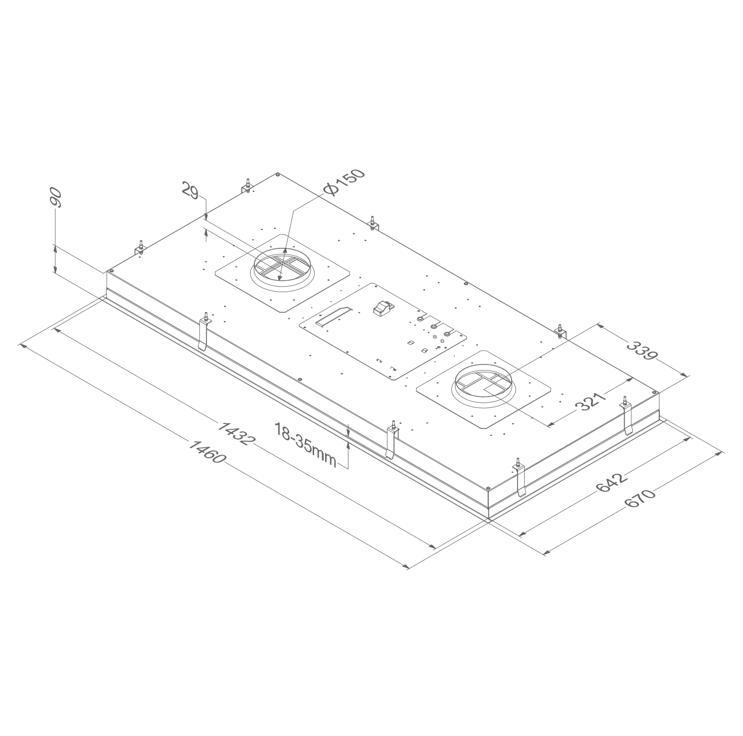 NOVY 855 Maxi Pureline plafonddampkap - 150cm NOVY 855 Maxi Pureline plafonddampkap - 150cm