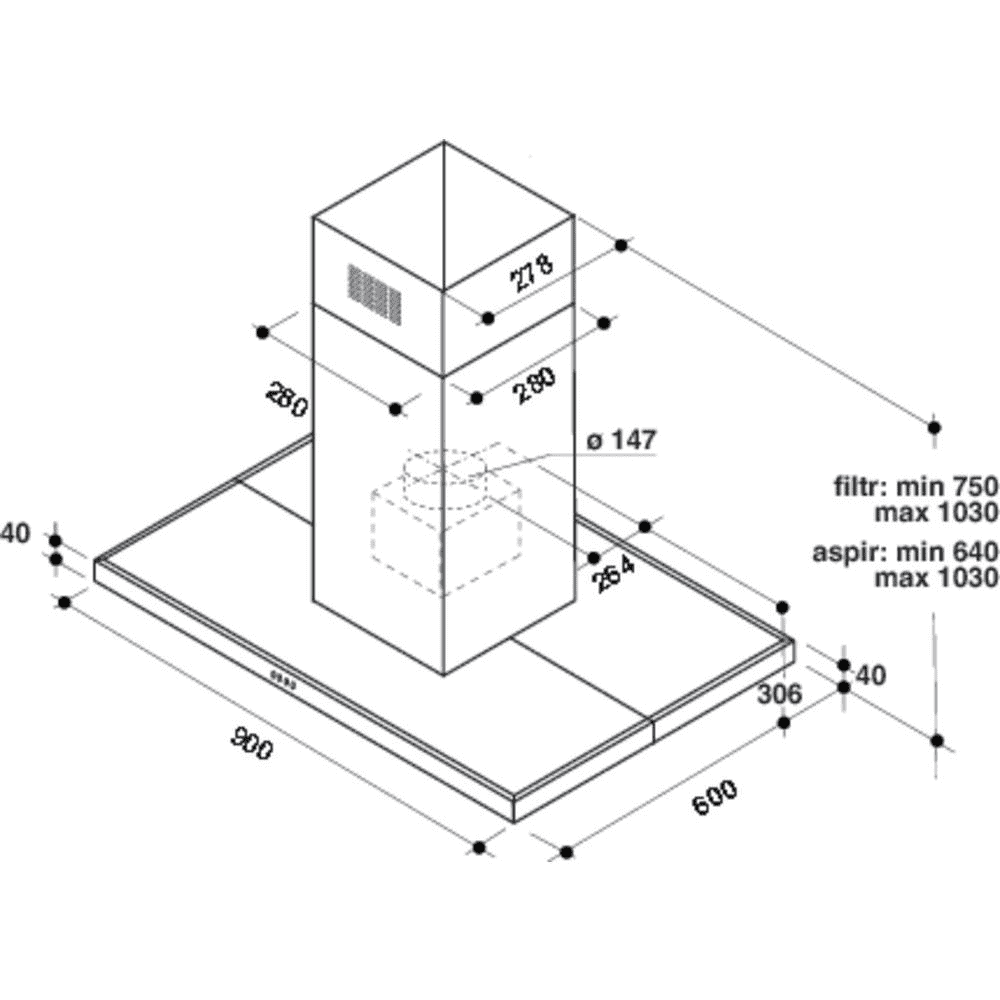 WHIRLPOOL WIB93LMX eilanddampkap - 90cm WHIRLPOOL WIB93LMX eilanddampkap - 90cm