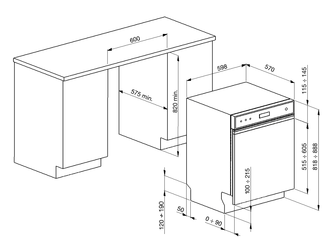 SMEG ERT PL254CX vaatwasser met bedieningspaneel SMEG ERT PL254CX vaatwasser met bedieningspaneel