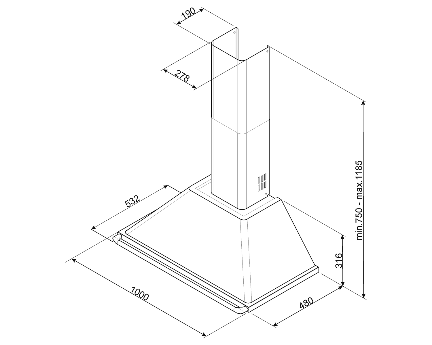 SMEG KT100PE wandschouwdampkap - 100cm