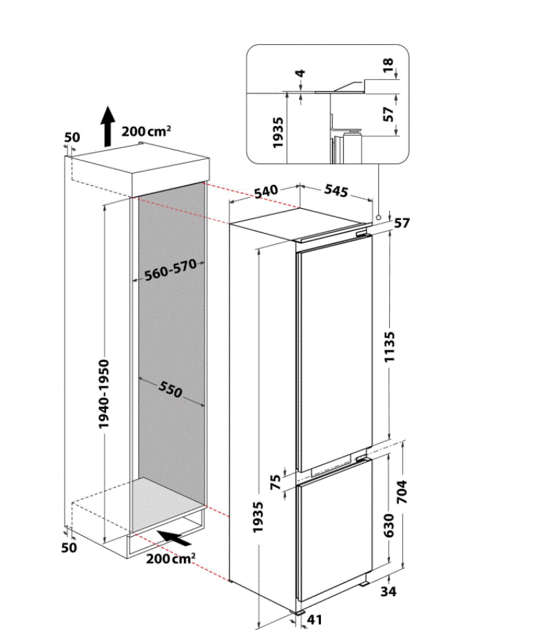 WHIRLPOOL WHC20T352 koel-/vriescombinatie - 194cm WHIRLPOOL WHC20T352 koel-/vriescombinatie - 194cm