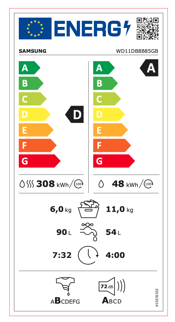 SAMSUNG WD11DB8B85GBU3 was- droogcombinatie SAMSUNG WD11DB8B85GBU3 was- droogcombinatie