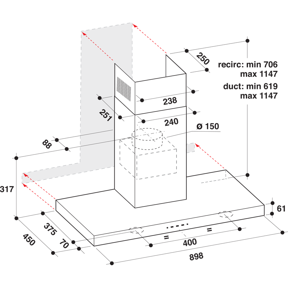 WHIRLPOOL AKR7591IX wandschouwdampkap - 90cm