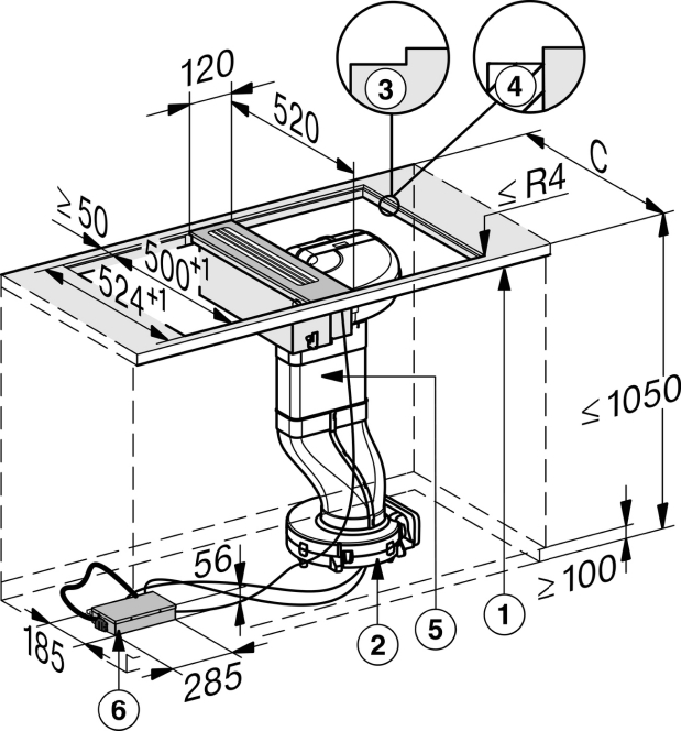 MIELE CSDA7001FL SMARTLINE werkbladdampkap - 12cm MIELE CSDA7001FL SMARTLINE werkbladdampkap - 12cm