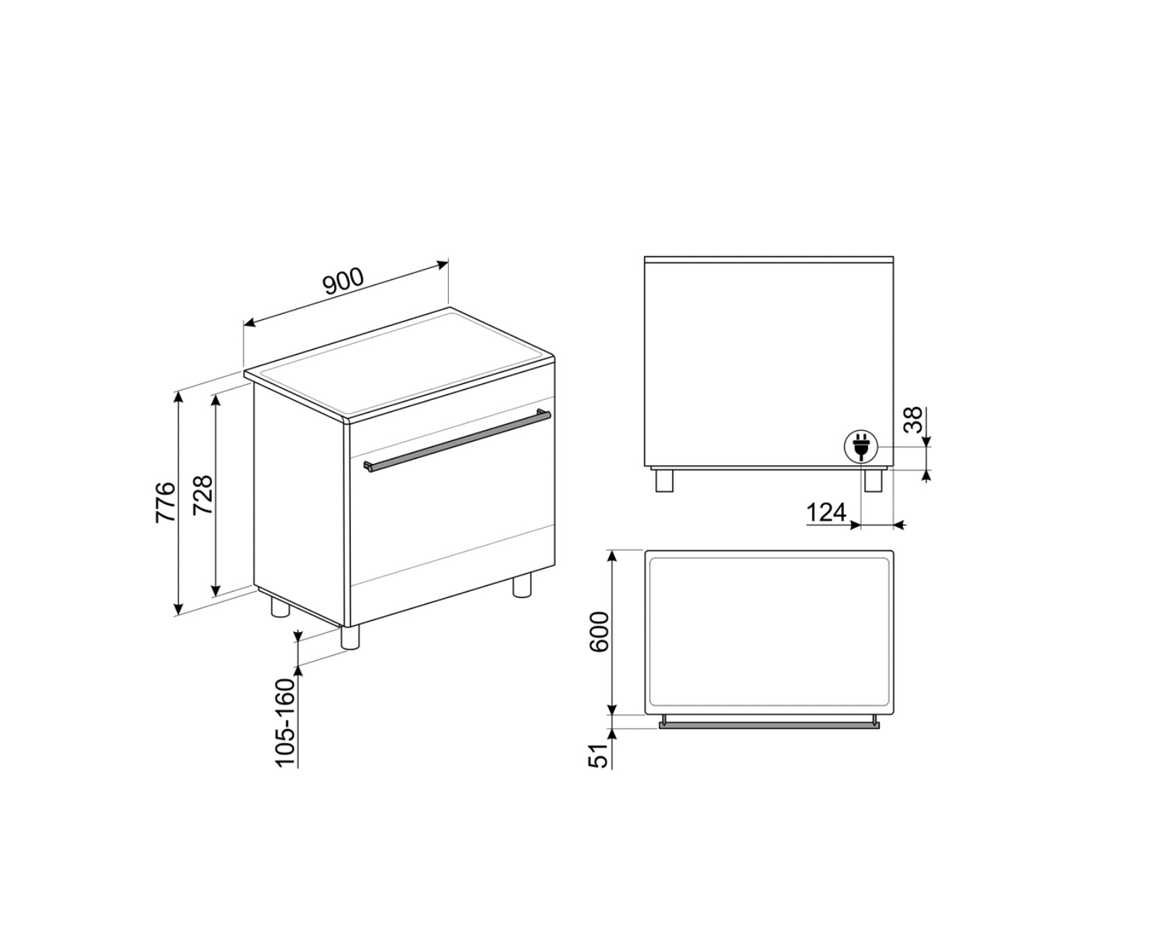 SMEG VRIJSTAAND ERT SCB95CIX fornuis met inductie kookplaat - 90cm