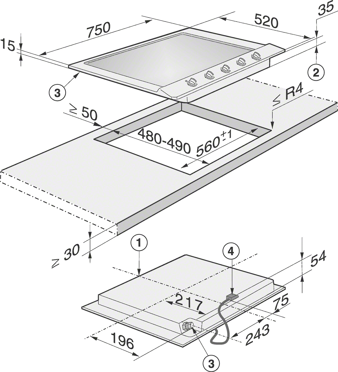 MIELE KM2032 gaskookplaat - 75cm MIELE KM2032 gaskookplaat - 75cm