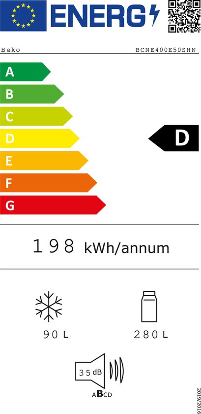 BEKO BCNE400E50SHN koel-/vriescombinatie - 193cm BEKO BCNE400E50SHN koel-/vriescombinatie - 193cm