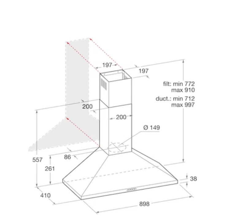 WHIRLPOOL AKR916IX3 wandschouwdampkap - 90cm WHIRLPOOL AKR916IX3 wandschouwdampkap - 90cm