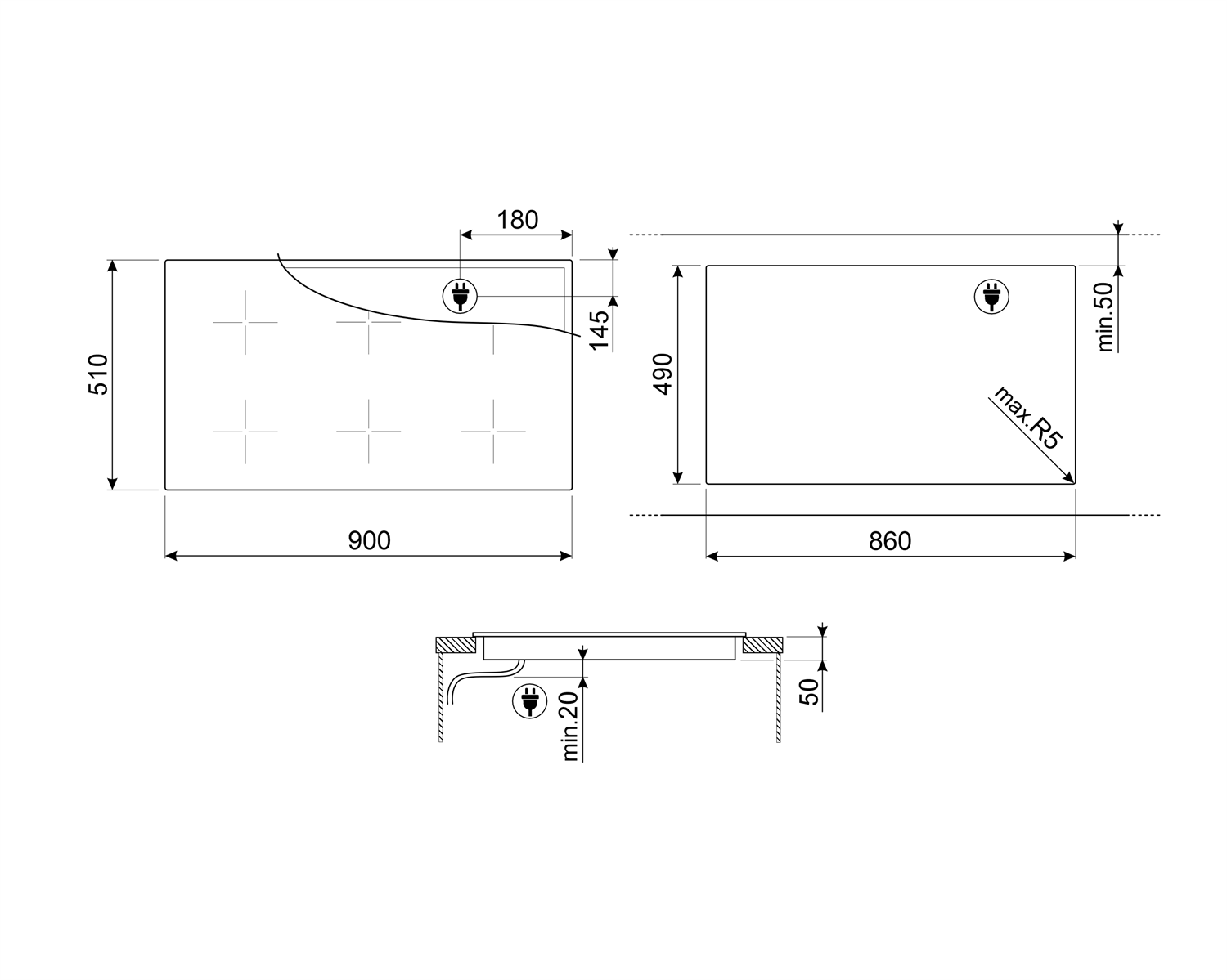SMEG SIM3964N inductiekookplaat - 90cm