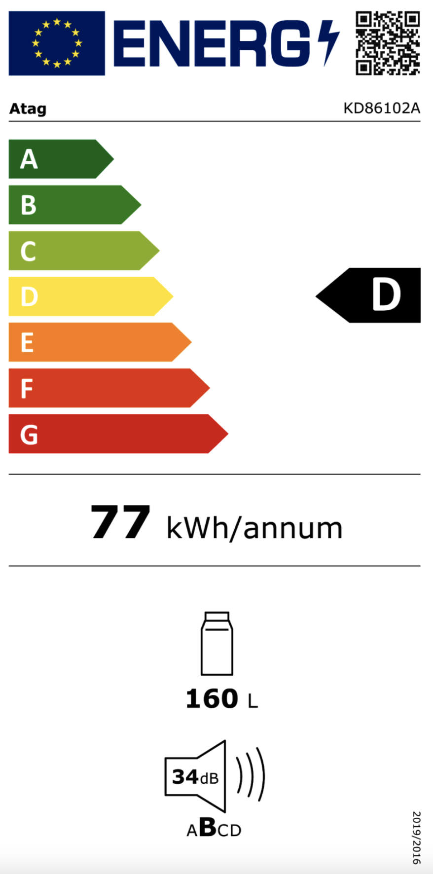 ATAG KD86102A koelkast zonder vriesvak  - 102cm ATAG KD86102A koelkast zonder vriesvak  - 102cm