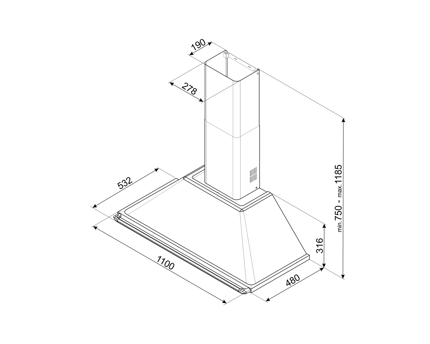 SMEG KT110PE wandschouwdampkap - 110cm