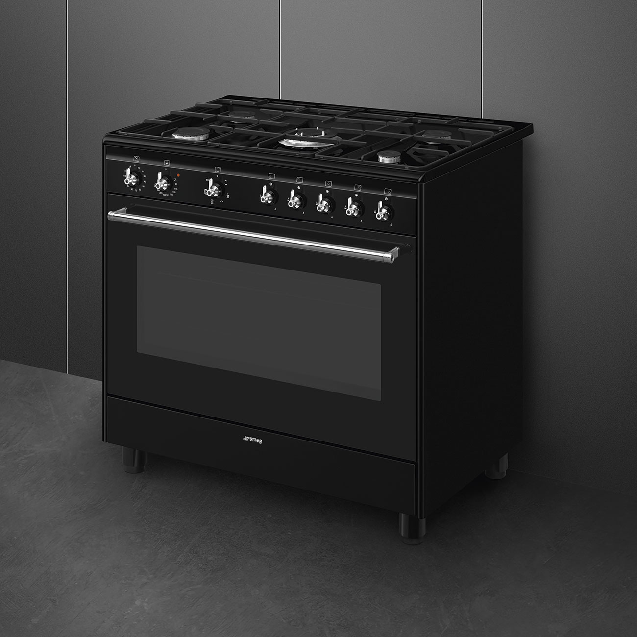 SMEG VRIJSTAAND ERT CX91GMBL fornuis met gaskookplaat - 90cm SMEG VRIJSTAAND ERT CX91GMBL fornuis met gaskookplaat - 90cm