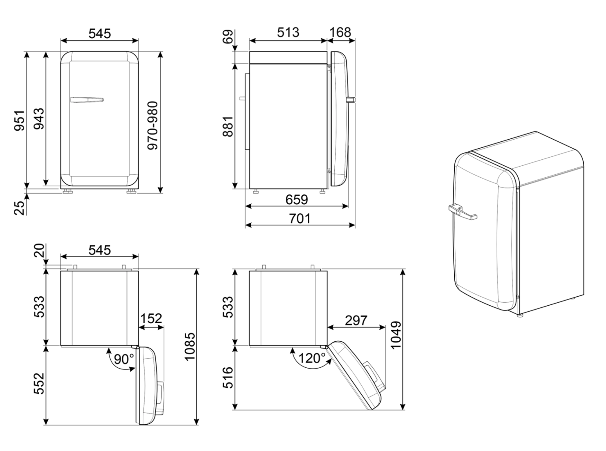 SMEG FAB10RDSN6 vrijstaande koelkast met vriesvak - 97cm SMEG FAB10RDSN6 vrijstaande koelkast met vriesvak - 97cm