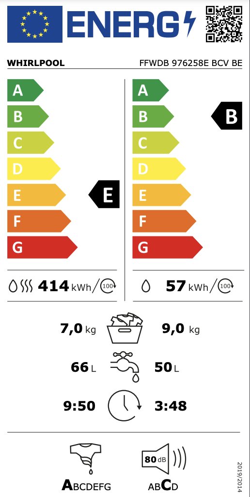 WHIRLPOOL FFWDB976258EBCVBE was- droogcombinatie WHIRLPOOL FFWDB976258EBCVBE was- droogcombinatie