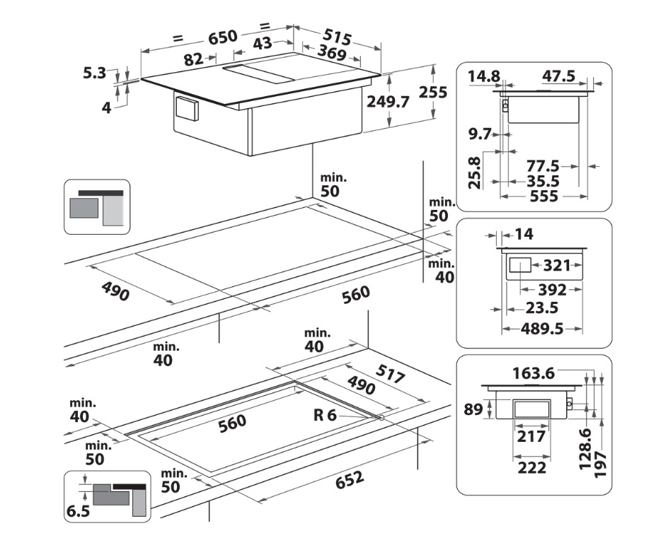WHIRLPOOL WVH1065B kookplaat met afzuiging - 65cm WHIRLPOOL WVH1065B kookplaat met afzuiging - 65cm