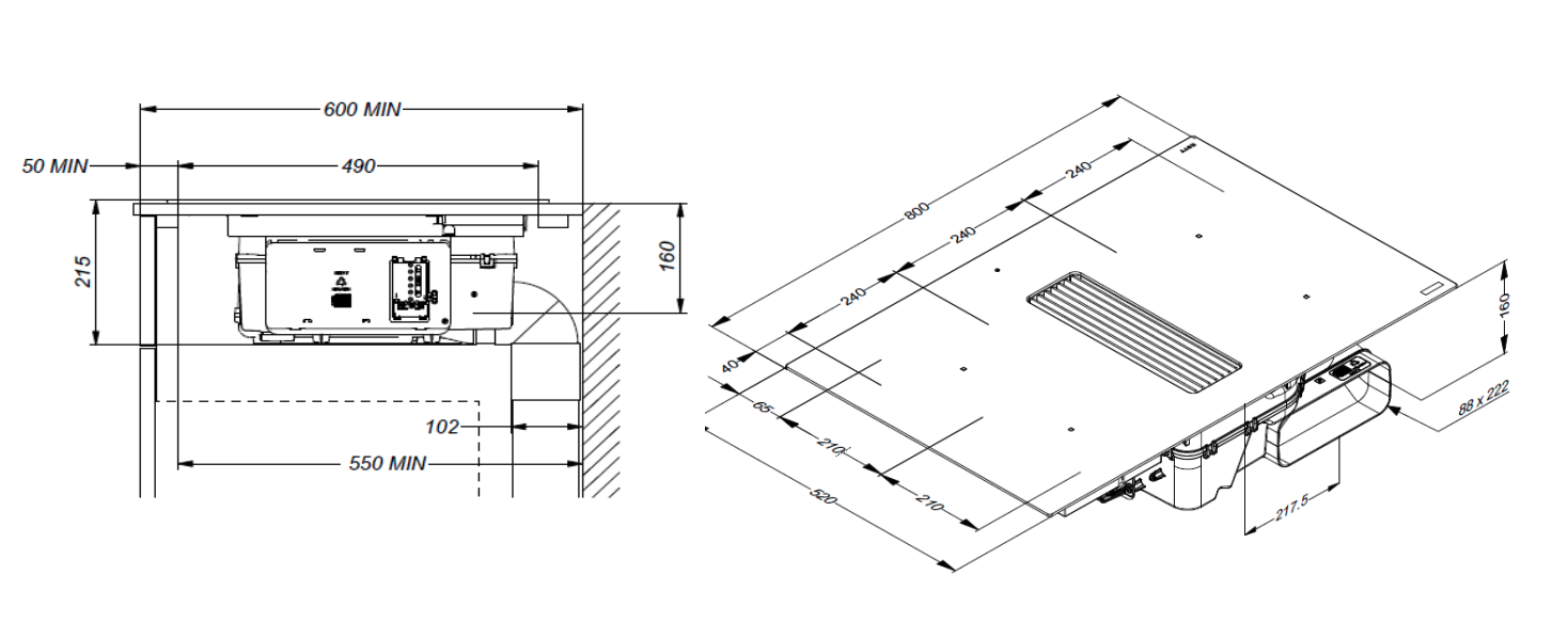 NOVY 1851 kookplaat met afzuiging - 80cm