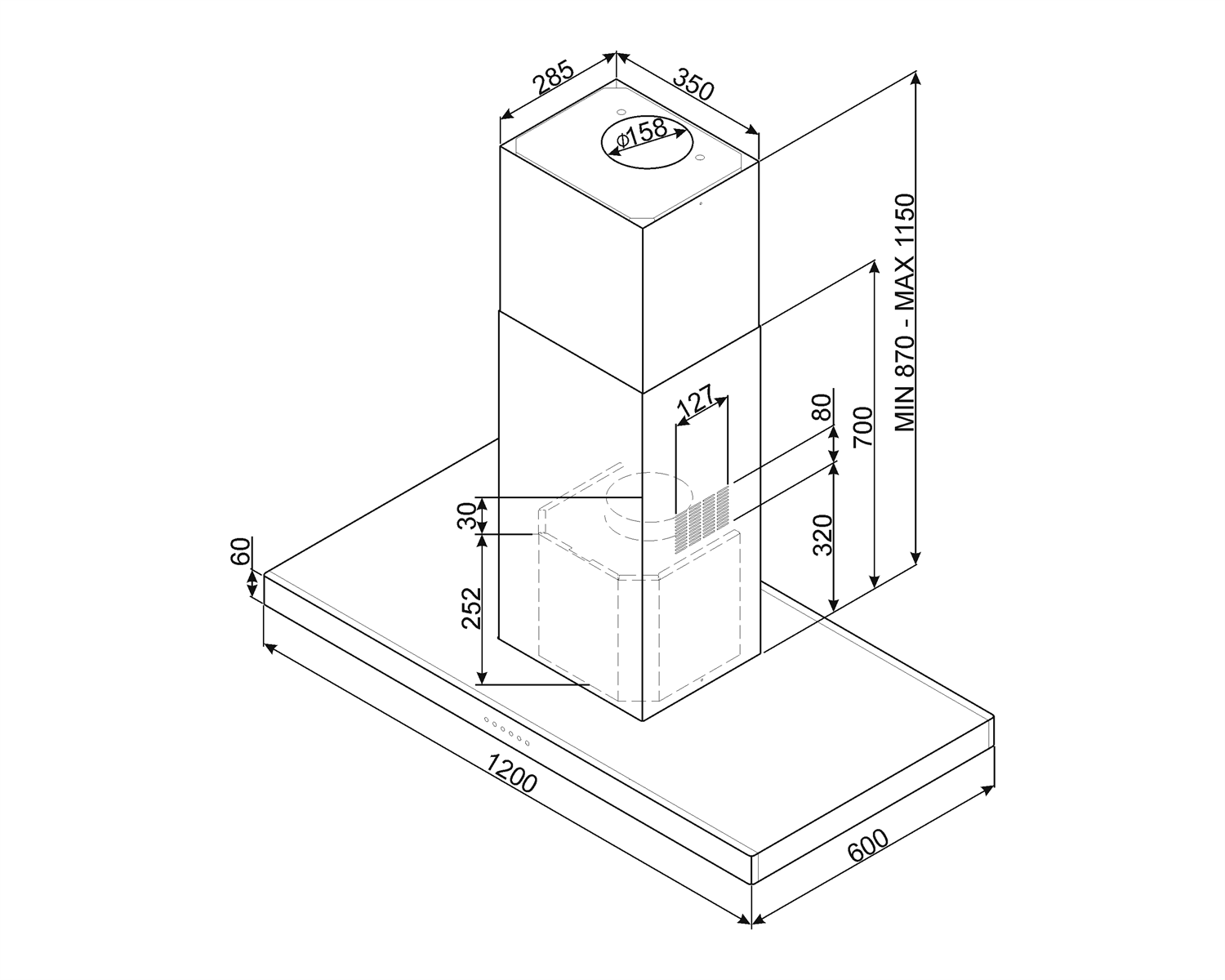 SMEG ERT KI120XE eilanddampkap - 120cm